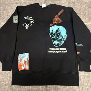 Zara Black Graphic Crewneck Sweater